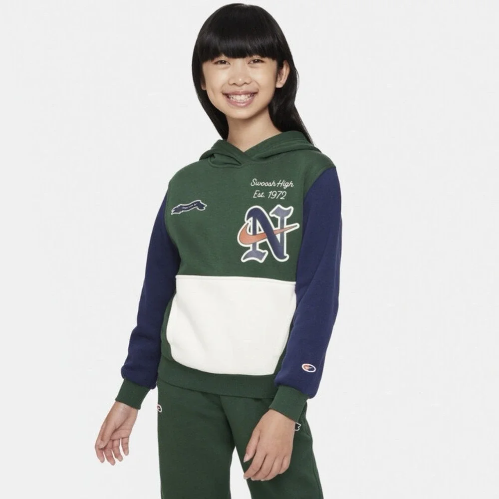 Rare Youth Nike Swoosh‎ High Patched Multi-color Hoodie Sweatshirt Colorblock L